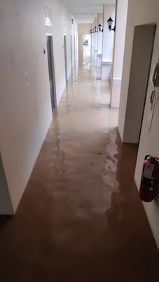 Flooded hotel hall on the ground floor
